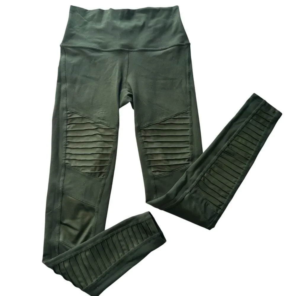 ALO High-Waist Moto Legging full length army green XS